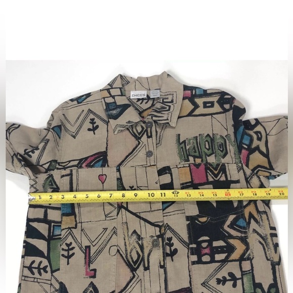 Chico's Linen Jacket LOVE HAPPY JOY Abstract Graffiti - Picture 9 of 12